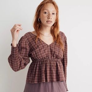 Madewell Tie-Back Peplum Top in Plaid